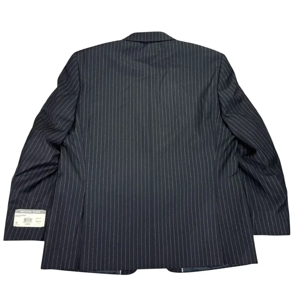 Michael Kors Mens Pinstripe Classic Fit Stretch Wool Suit Jacket Navy Blue 46R
